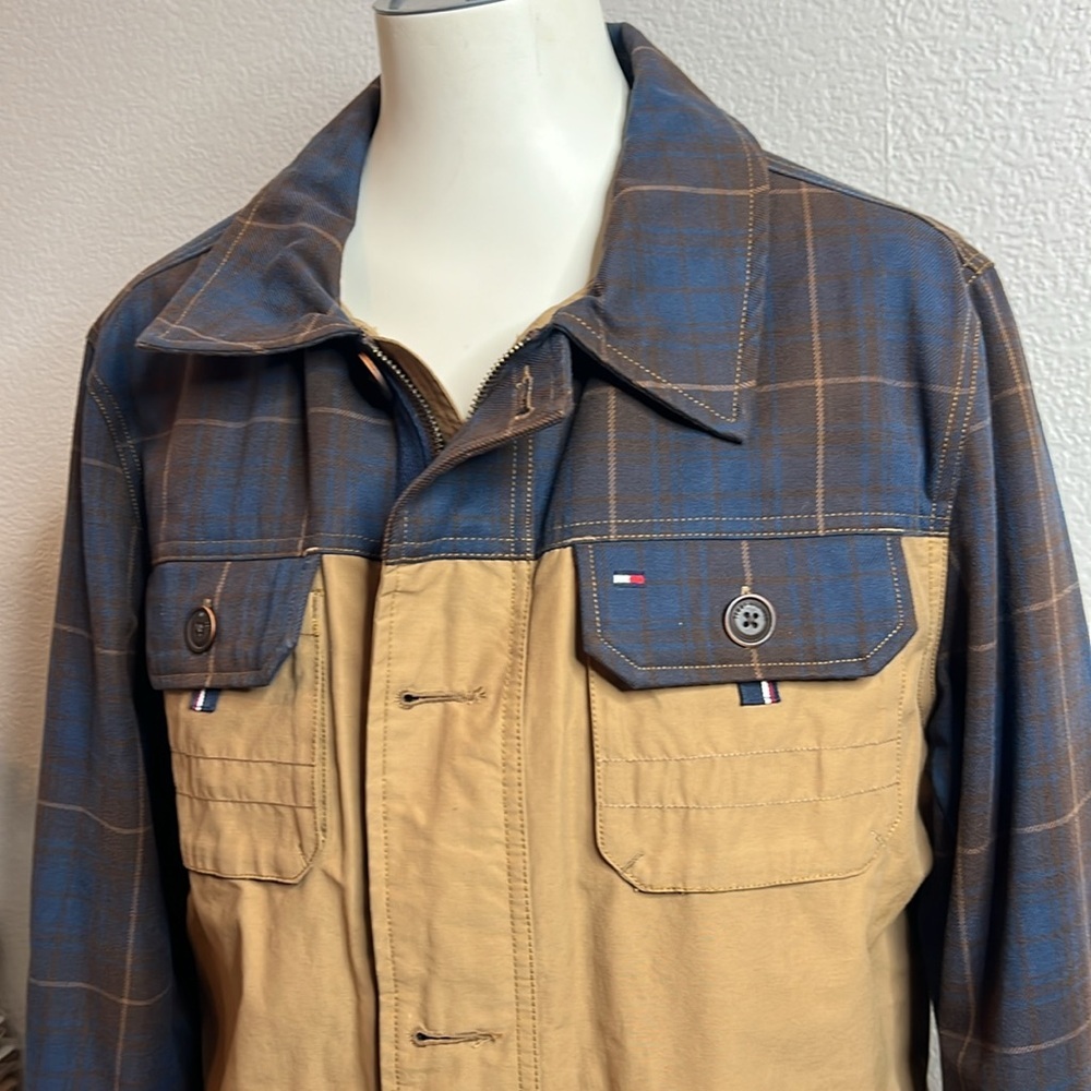Tommy Hilfiger Blue and Tan Lightweight Shirt Jacket